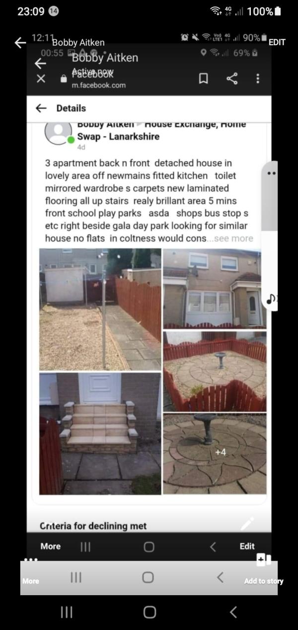 2 bedroom house in Newmains House Exchange