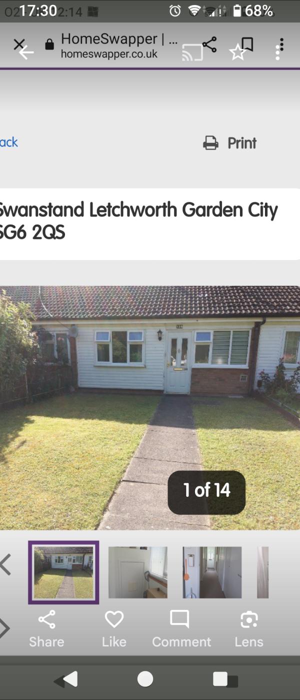 1 bedroom bungalow in Letchworth Garden City House Exchange